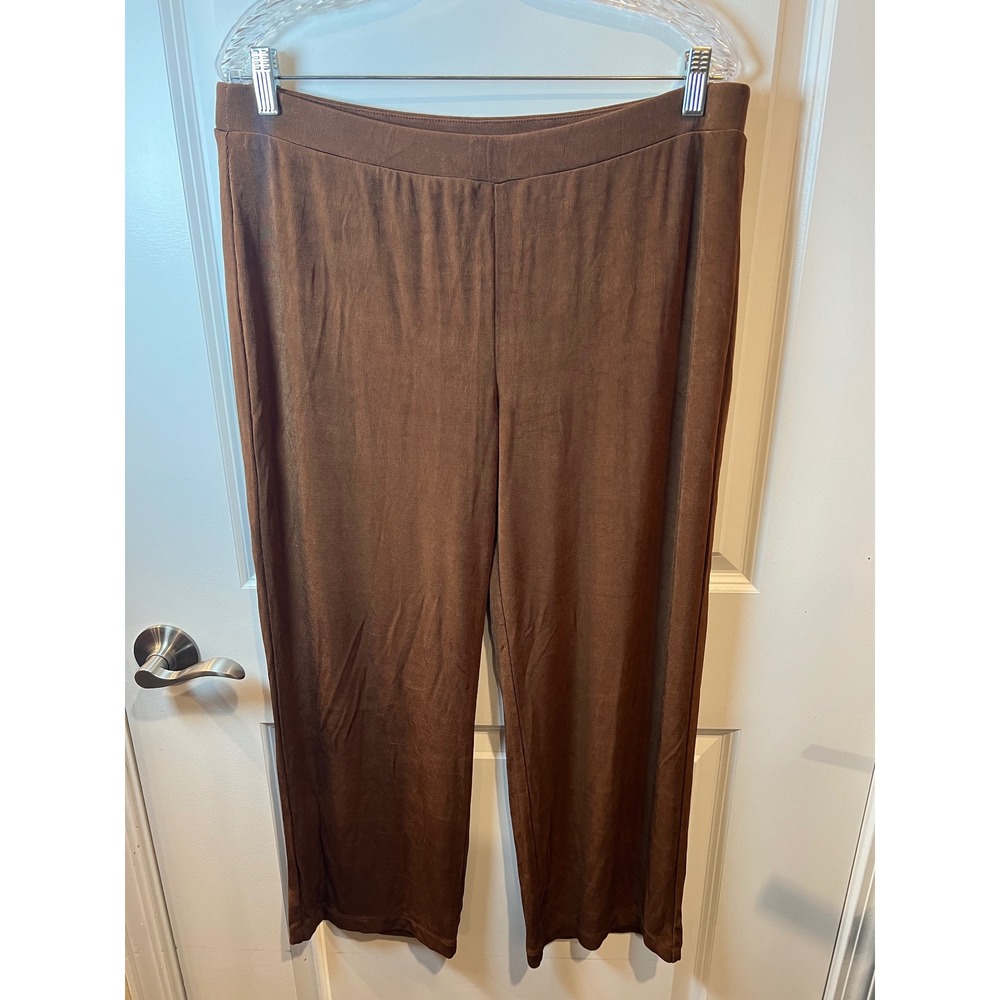 Chico's Women Travelers Slinky Knit Wide Leg Pants Brown Size 2 Short